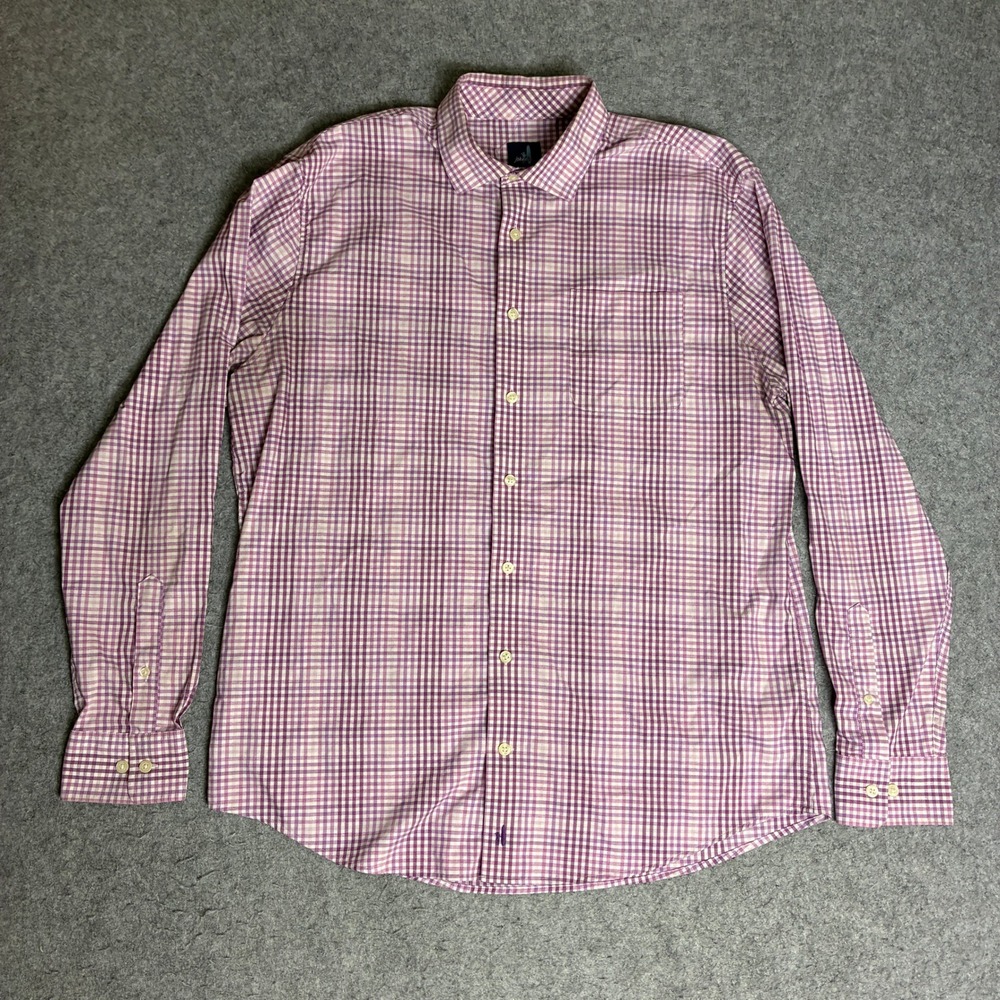 Johnnie-O Prep-Performance Mens Large Purple Gingham Button Down Excellent Shirt